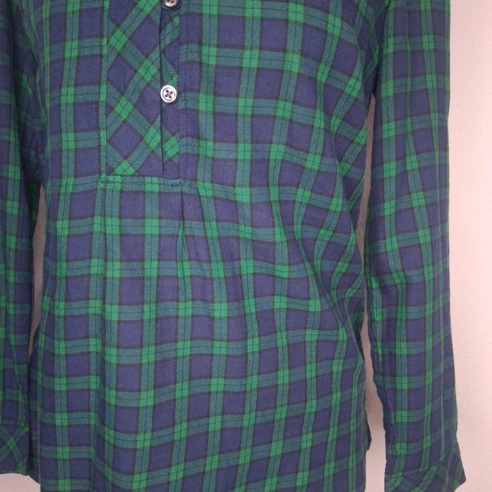 Talbots Women's Shirt Green Blue Plaid Popover Tunic Long Slv Henley PP (0-2) - Picture 8 of 16